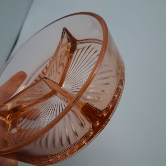 Vintage Pink Depression Glass 3 Section Divided Candy Nut Dish - Picture 15 of 16